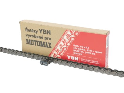Řetěz 1/2 x 5,2 - 124 článků, YBN-MOTOMAX 428S + spona, BABETTA, JAWA 50, SIMSON