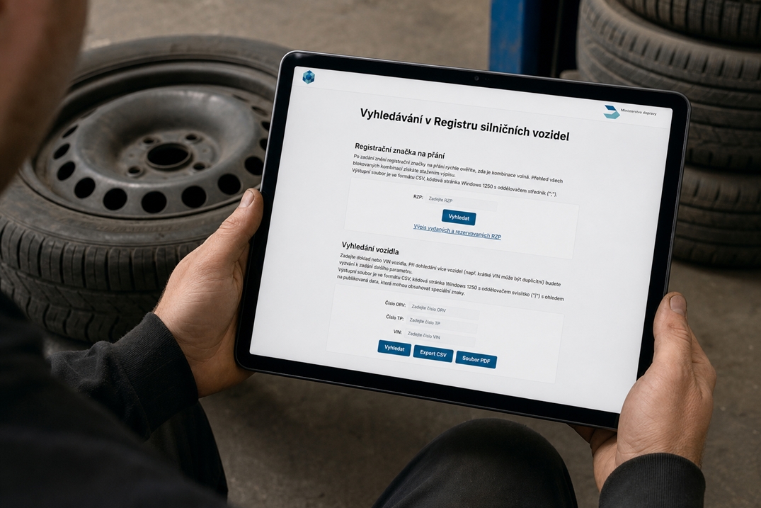Ověření rozměru pneumatik a indexů podle technických údajů vozidla