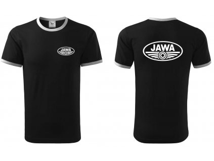 Pánské triko s motivem JAWA, černé s bílým lemováním