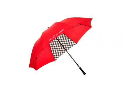 Deštník červený s rukojetí ve tvaru řadící páky a s logem ACI