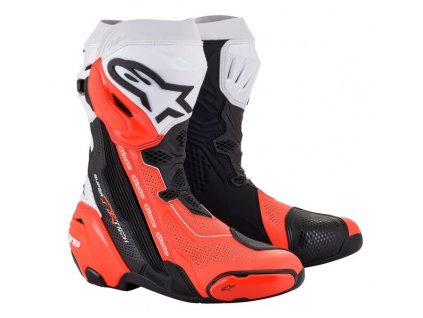 boty SUPERTECH R VENTED, ALPINESTARS (černá/bílá/červená fluo, perforovaná obšívka) 2026 (Velikost/Provedení 38)
