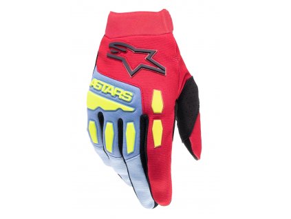 rukavice FULL BORE, ALPINESTARS (světle modrá/červená/žlutá fluo/černá) 2024