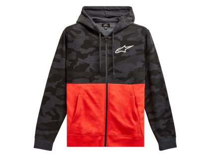 mikina CAMO BLOCK HOODIE, ALPINESTARS (šedá camo/červená fluo)