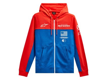 mikina H BLOCK HOODIE, ALPINESTARS (červená fluo/světle modrá)