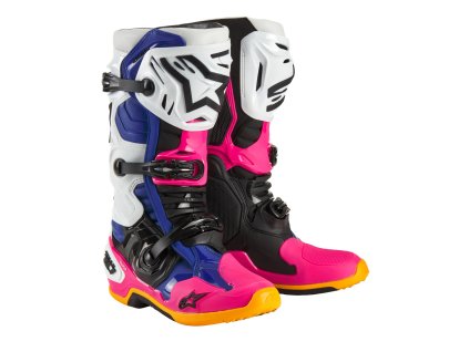 boty TECH 10 limitovaná edice COAST, ALPINESTARS (bílá/tmavě modrá/růžová/žlutá fluo/oranžová/černá) 2024 (Velikost/Provedení 47)