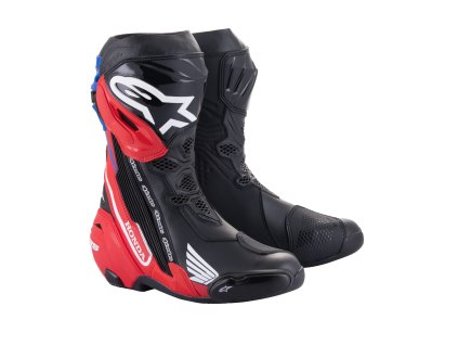 boty SUPERTECH R HONDA kolekce, ALPINESTARS (černá/červená fluo/modrá/bílá) 2025 (Velikost/Provedení 39)