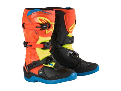 boty TECH 3S YOUTH, ALPINESTARS, dětské (oranžová fluo/modrá/žlutá fluo/černá) 2024