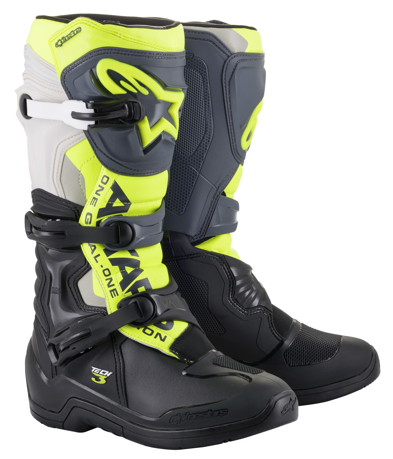 boty TECH 3, ALPINESTARS (černá/šedá/žlutá fluo) 2024 Velikost/Provedení: 38