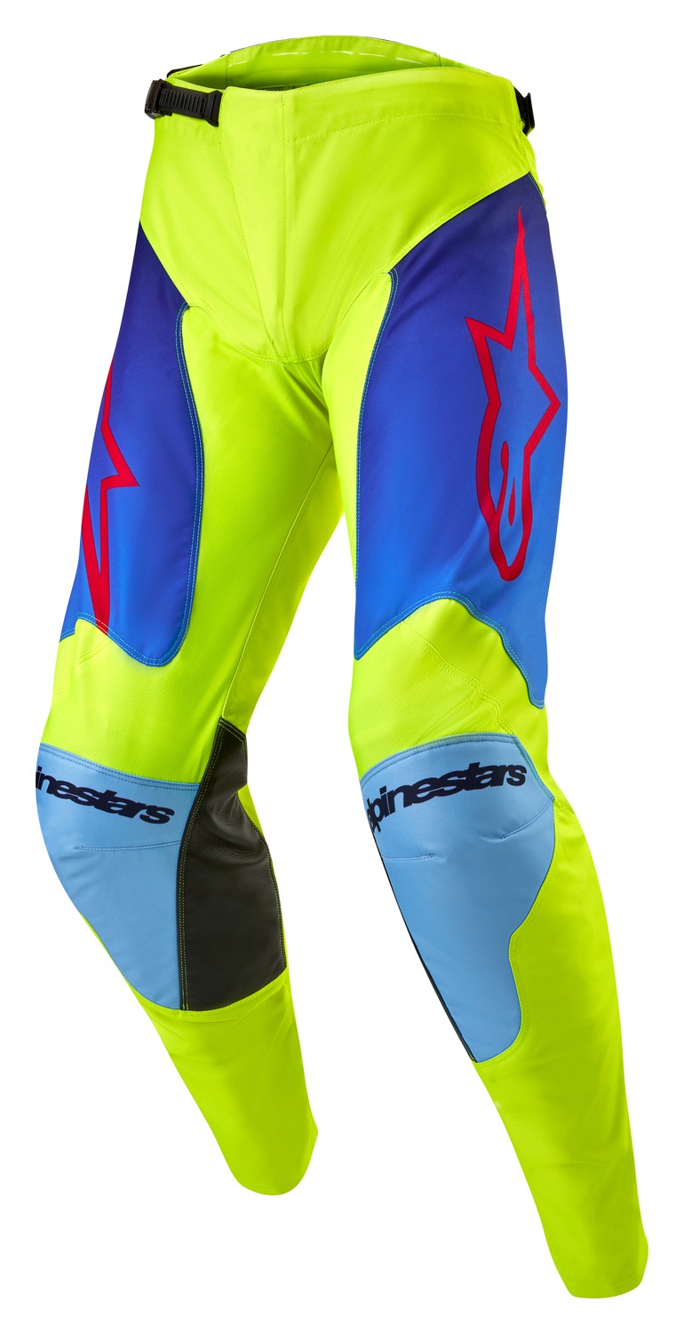 kalhoty RACER HOEN, ALPINESTARS (žlutá fluo/modrá/červená) 2024 Velikost/Provedení: 36