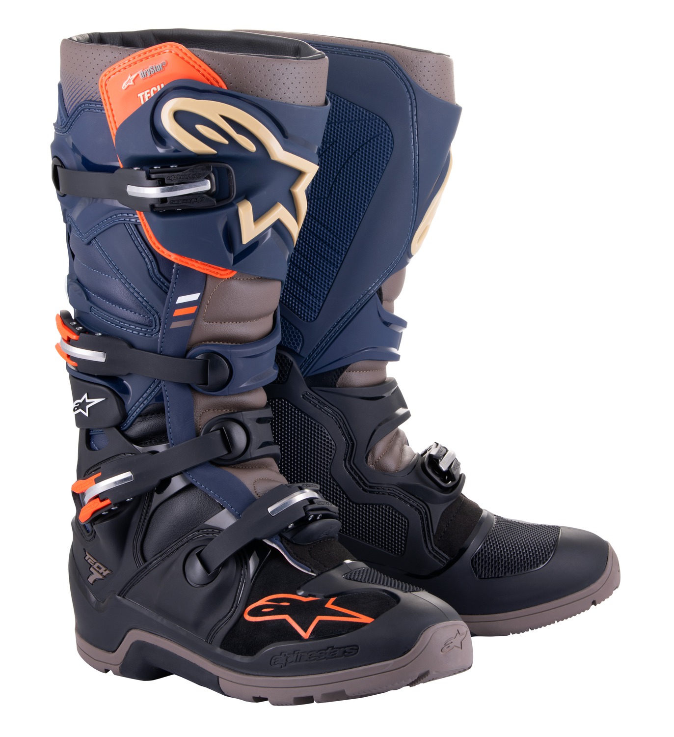 boty TECH 7 ENDURO DRYSTAR, ALPINESTARS (modrá/šedá/oranžová/černá) 2024 Velikost/Provedení: 47