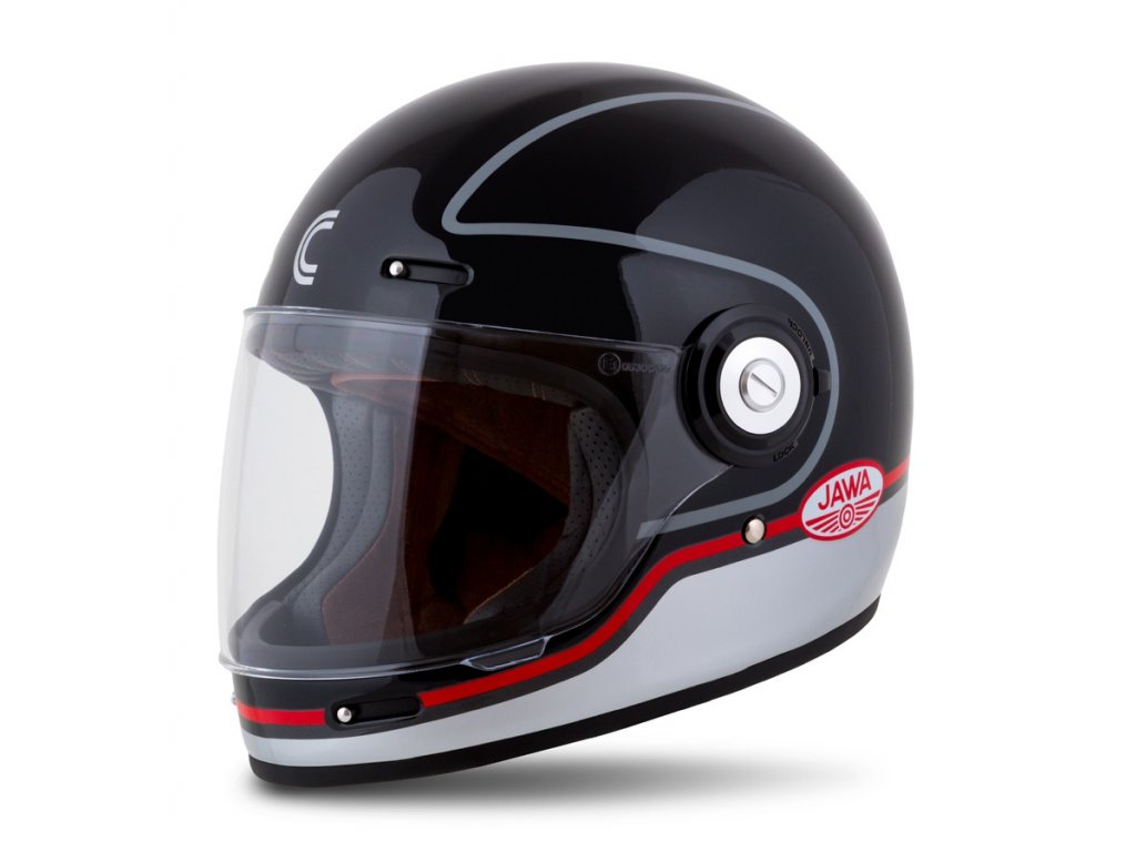 Integrální helma Cassida Fibre Jawa Sport černo-stříbrno-červená