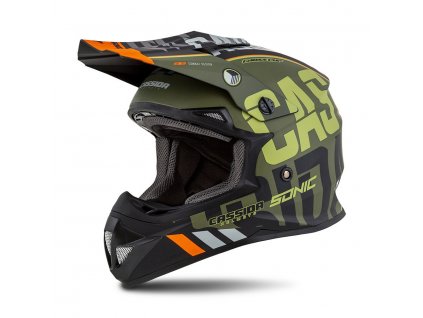 Motokrosová helma Cassida Cross Cup Sonic zelená matná-oranžovo-černo-šedá
