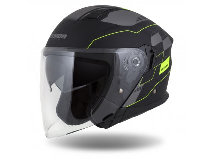 Otevřená helma Cassida Jet Tech RoxoR černá matná-fluo žluto-šedá
