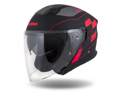 Otevřená helma Cassida Jet Tech RoxoR černá matná-fluo červeno-šedá