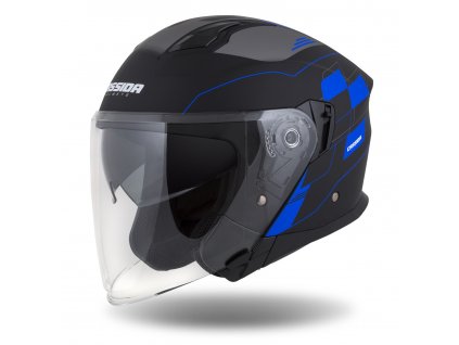 Otevřená helma Cassida Jet Tech RoxoR černá matná-modro-šedo-bílá
