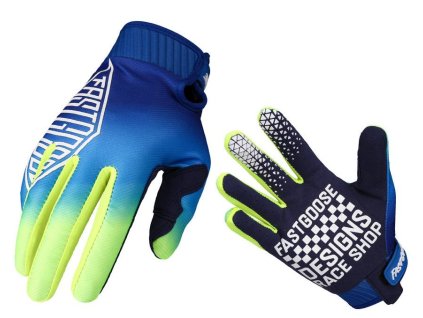 Rukavice na motorku FastGoose fluo žluto-modré