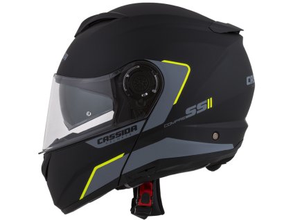 Vyklápěcí přilba na motorku Cassida Compress 2.0 Refraction černo-šedo-fluo žlutá - zleva