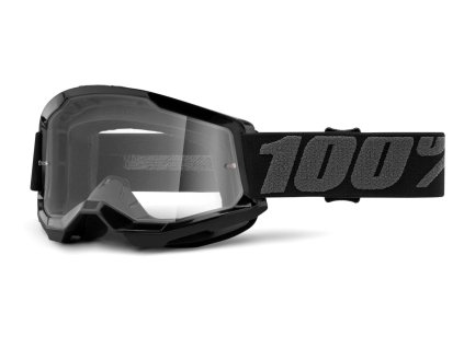 Motocross szemüveg 100% Strata 2 fekete, átlátszó plexivel