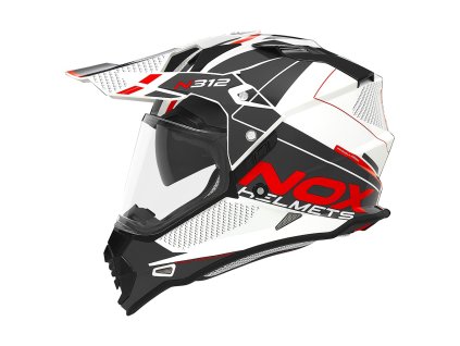 Helma na motorku NOX N312 DRONE bílo-černo-červená (Méret XXL)