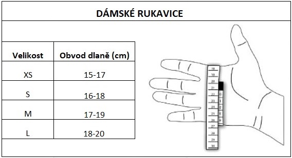 damske rukavice tabulka velkosti