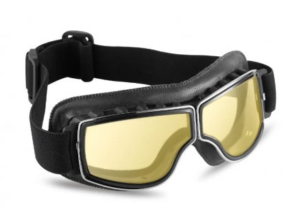 Okuliare na motorku TXR retro čierne so žltým plexi