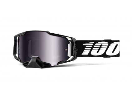 Motokrosové okuliare 100% Armega čierne so strieborným chróm plexi s čapmi pre sľudy