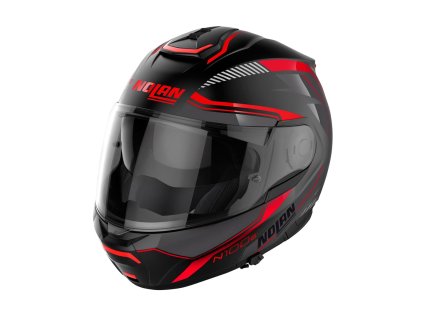 Moto helma Nolan N100-6 Surveyor Flat Black/Red N-COM 21 (Velikost XL, Barva Černá)