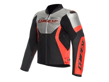 DAINESE RACING 5 LEATHER JACKET SILVER/BLACK/RED-FLUO