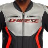 DAINESE RACING 5 LEATHER JACKET SILVER/BLACK/RED-FLUO