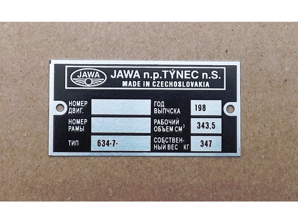 Typenschild Jawa 350/634-7 - RUSSISCH