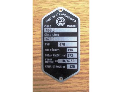 Výrobní typový štítek ČZ 175/470 Sport