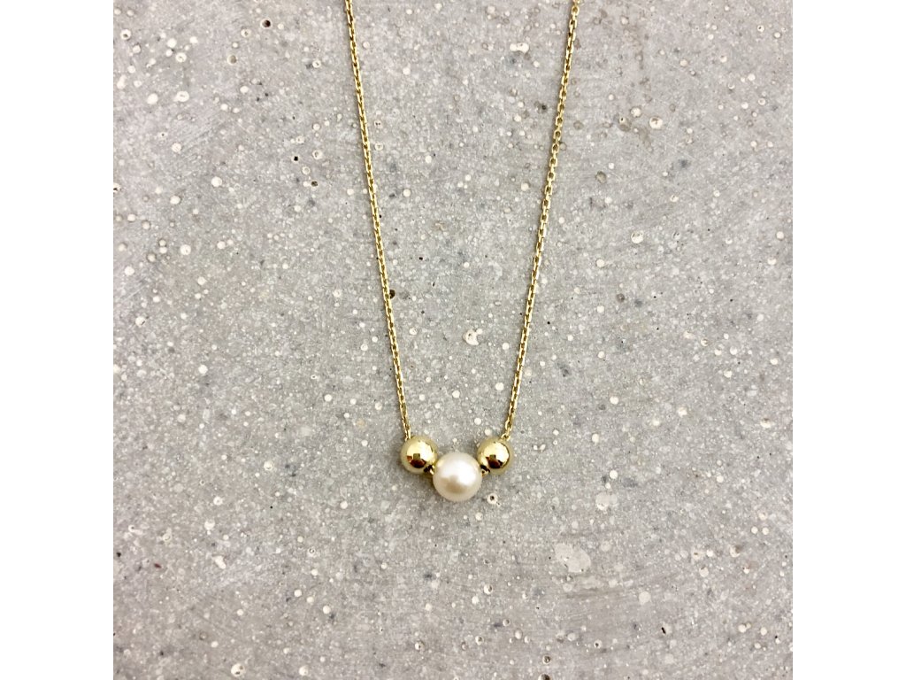 Dámský náhrdelník s říční perlou žluté zlato Mou Jewel - Mou Jewel - ručně  vyráběné šperky