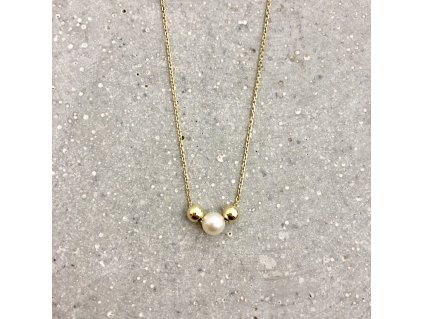 Dámský náhrdelník s říční perlou žluté zlato Mou Jewel