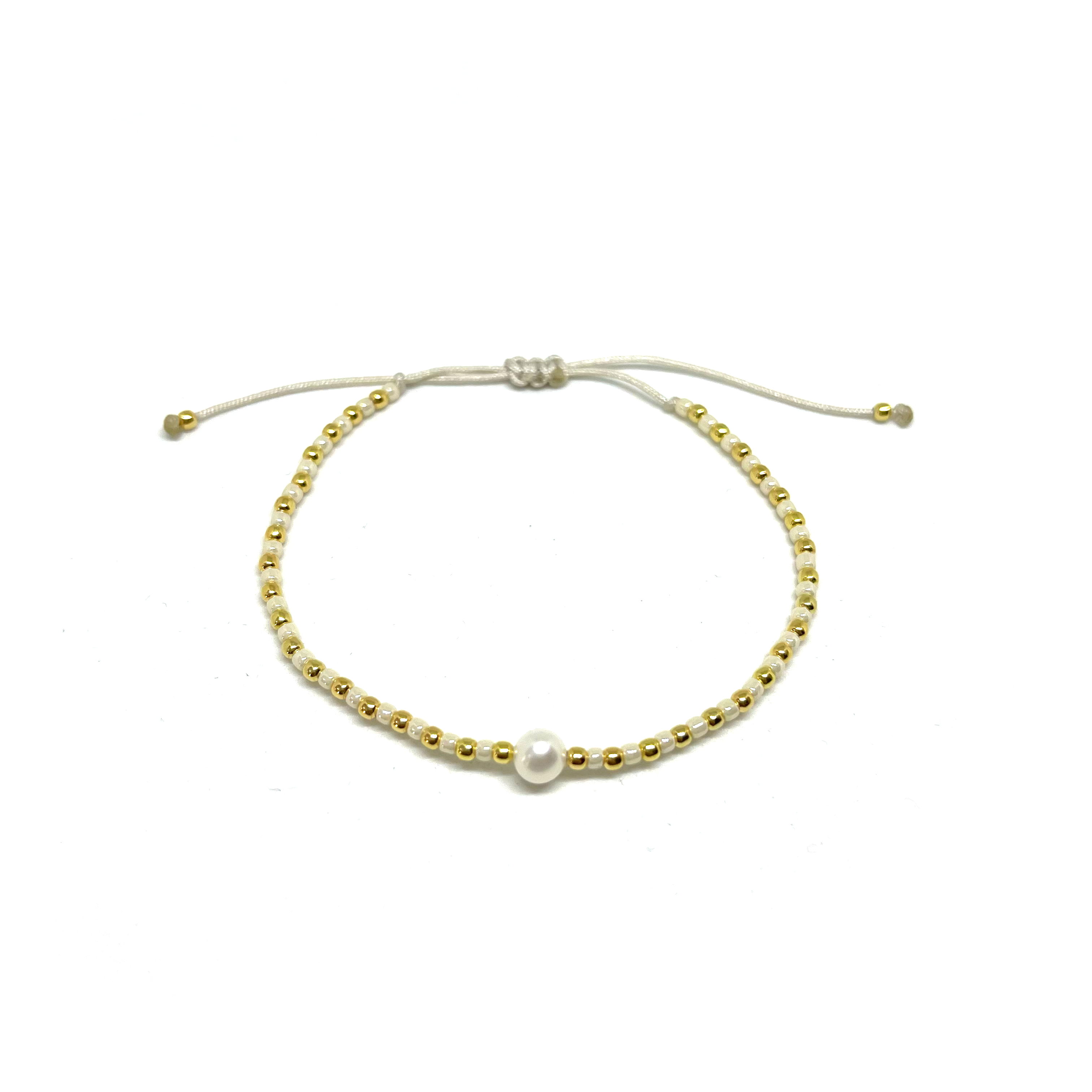 Dámský náramek s perlou a korálky stříbro pozlacené Mou Jewel