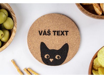 Korkový podtácek s vlastním textem a logem kočka