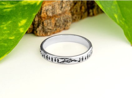 Stříbrný prsten Hory a les mountaino