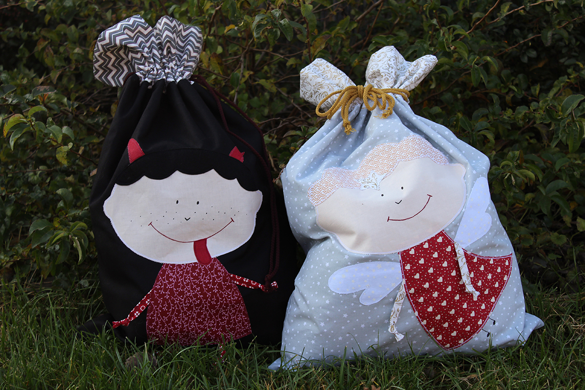 Pytel na dárky a dobrůtky - s Čertíkem nebo Andílkem - návod na šití