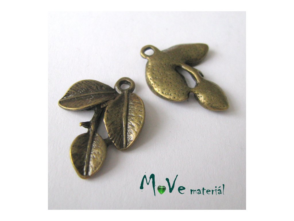 Přívěsek LISTY NA VĚTVIČCE 26x20mm,1ks, staromosaz