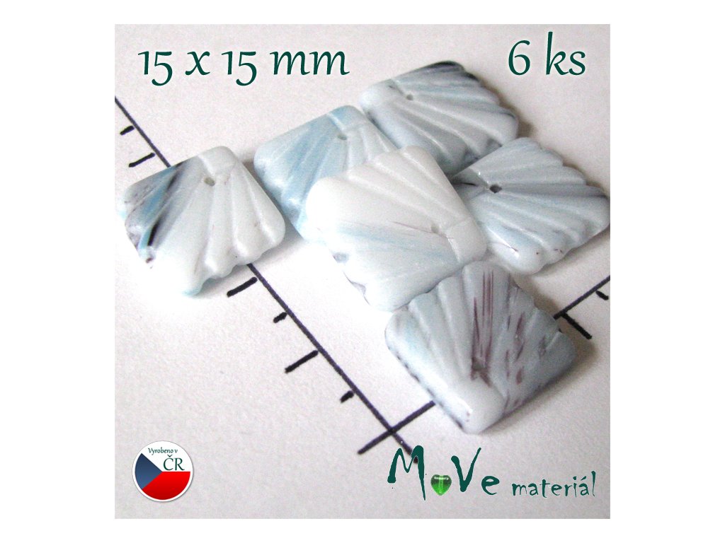 České skleněné lístečky žíhané 15x15 mm 6 ks,