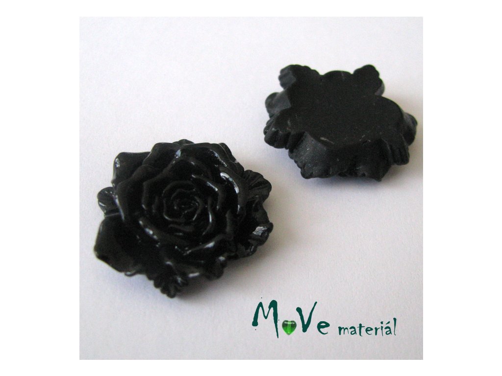 Kabošon květ lesklý D9- resin - 1ks, černý