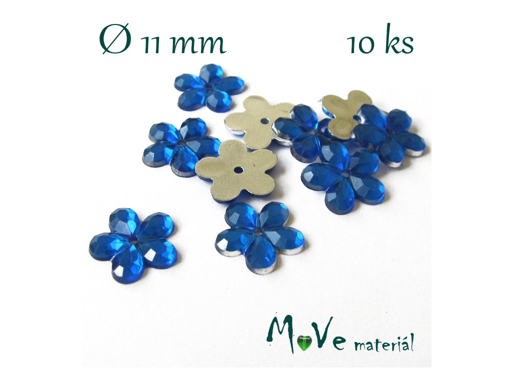 Květina plast 11mm našívací 10 ks stř. modrá