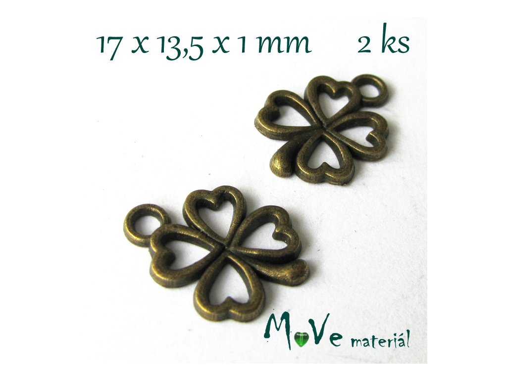 Přívěsek ČTYŘLÍSTEK 17x13,5x1mm/2ks, staromosaz