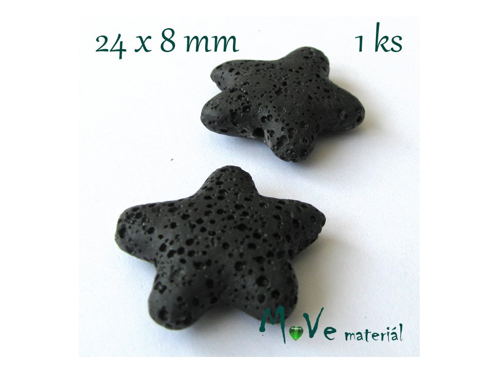 Lávový korálek hvězda 24x8mm, 1ks, černý