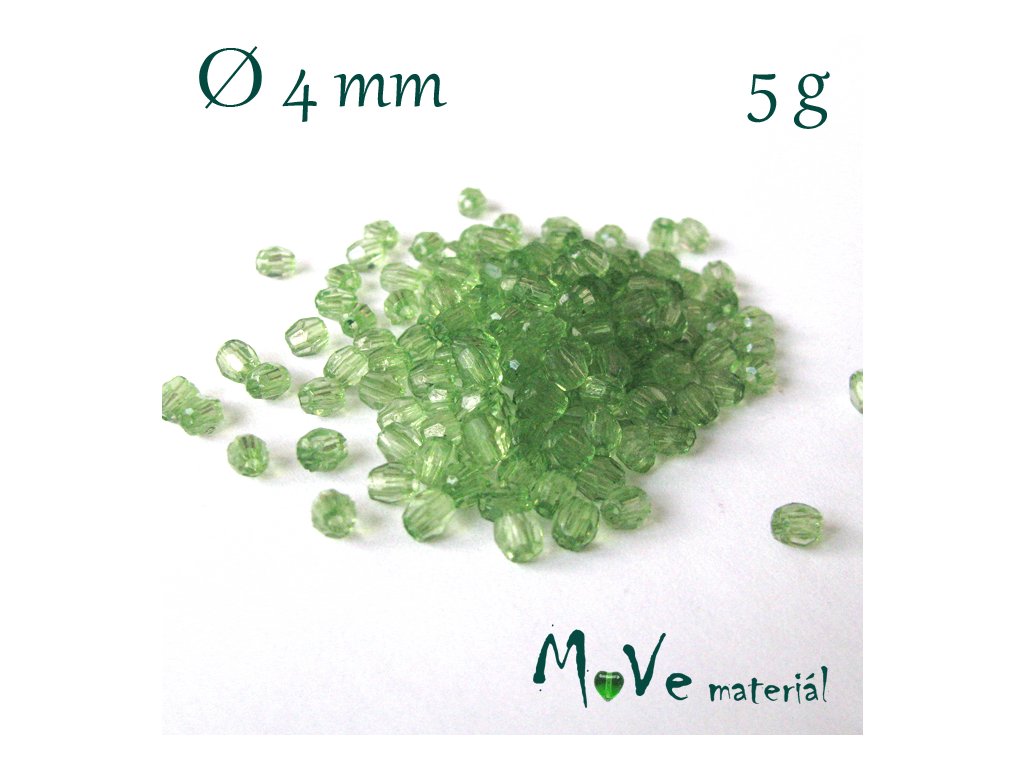 Korálek plast - broušený 4mm, cca 150ks, zelený