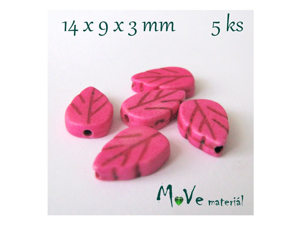 Lísteček howlitový 14x9mm, 5ks, růžový