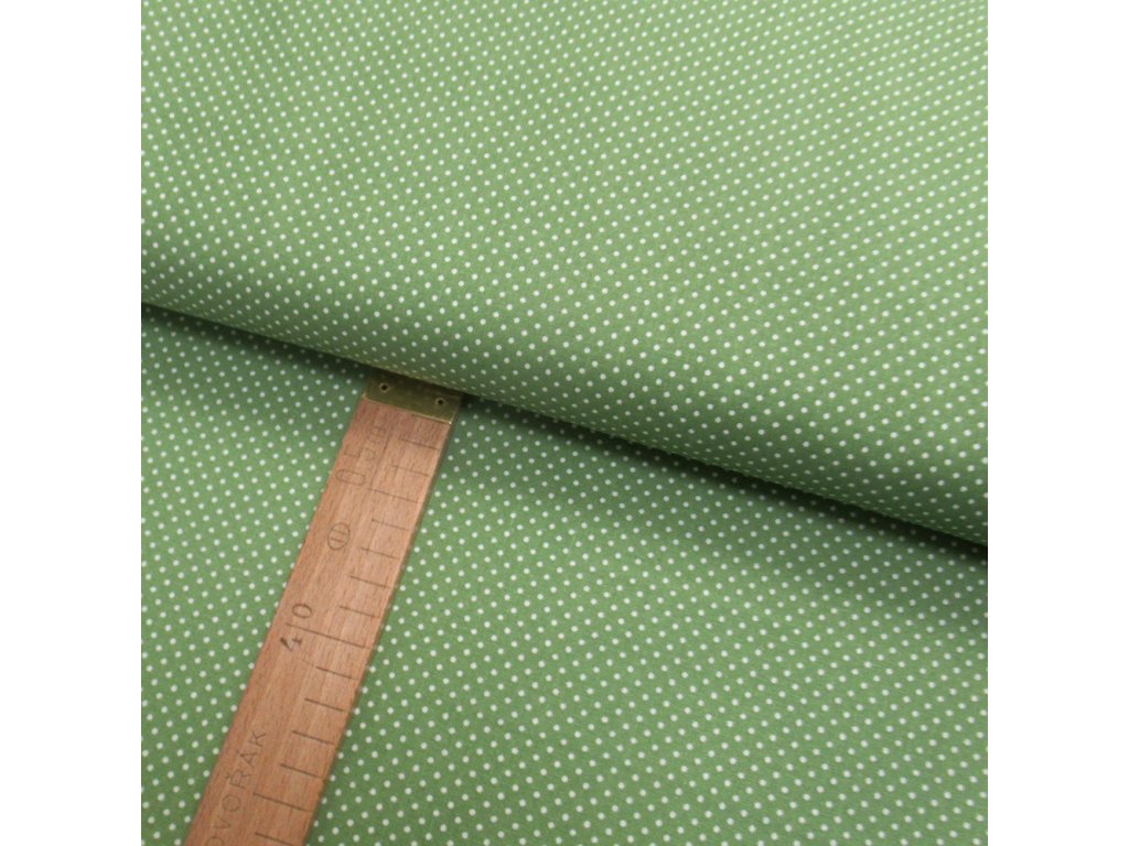 Bavlněné plátno - Puntík bílý na zelené - šíře 150cm/1bm