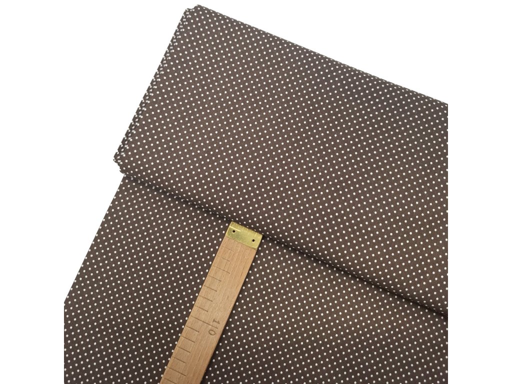 Bavlněné plátno - Bílý puntík na hnědé - šíře 150cm/1bm