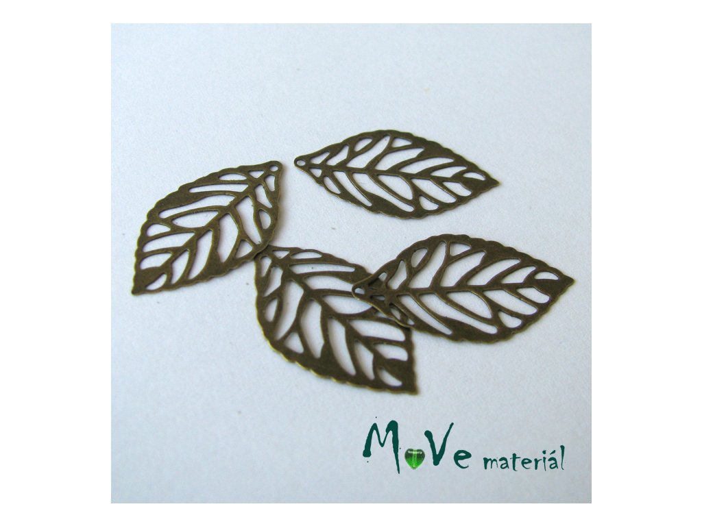 Přívěsek LÍSTEČEK 23,5x14mm, 4ks, staromosaz