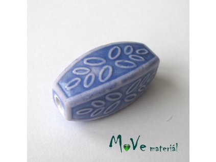 Korálek porcelánový 31x14x14mm, 1ks, modrý