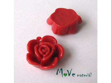 Kabošon květ lesklý B5 - resin - 2ks, tm. červený